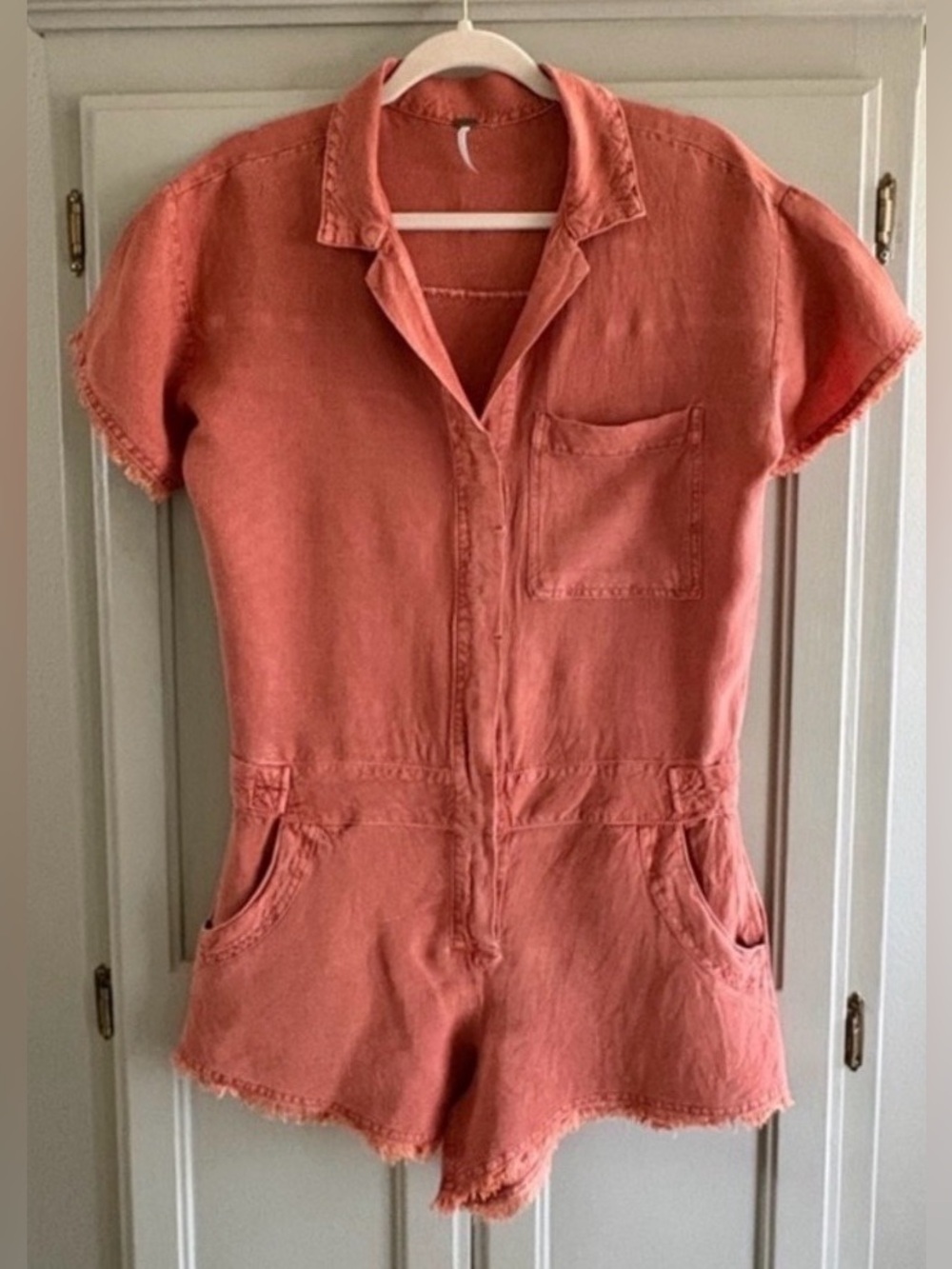 Young Fabulous & Broke Felix Raw Edge Romper in Paprika Orange - Size Small